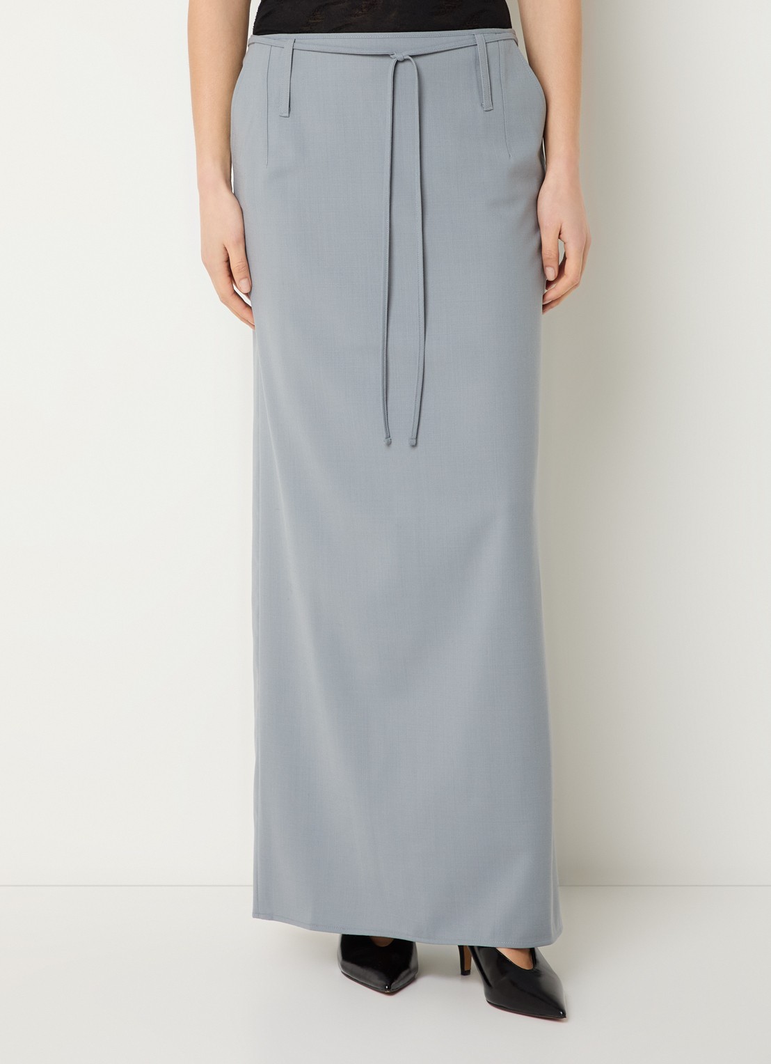 IRO Arline maxi rok in wolblend met strikceintuur - detail 4 grijs