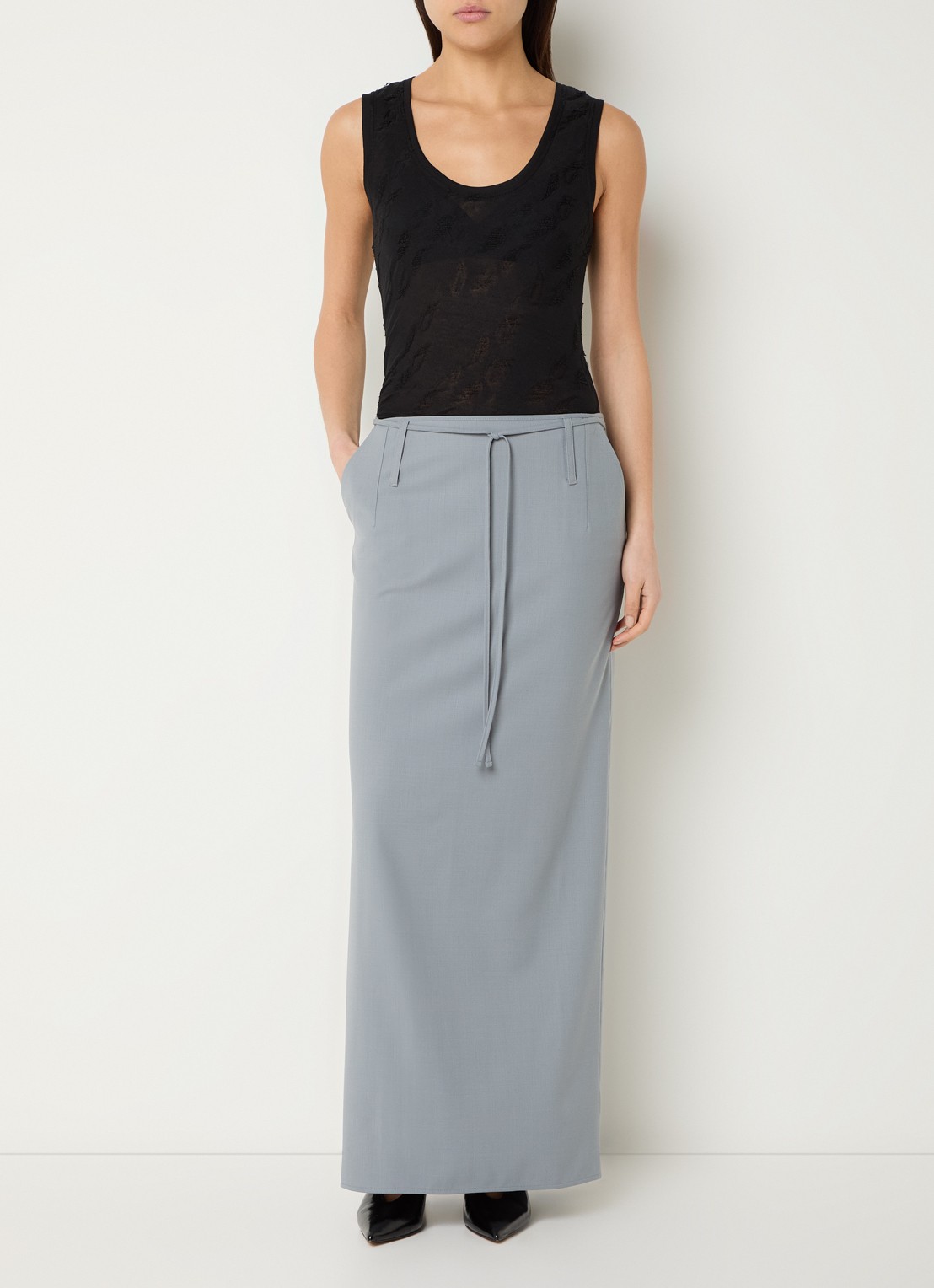 IRO Arline maxi rok in wolblend met strikceintuur - voorkant 2 grijs