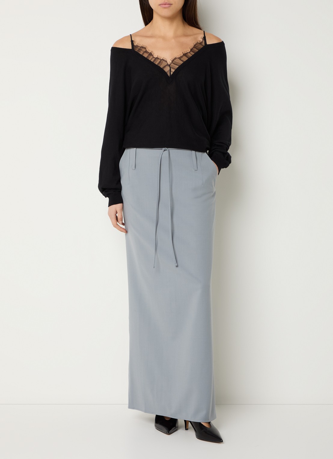IRO Aubepine off-shoulder top in zijdeblend - voorkant 4 zwart