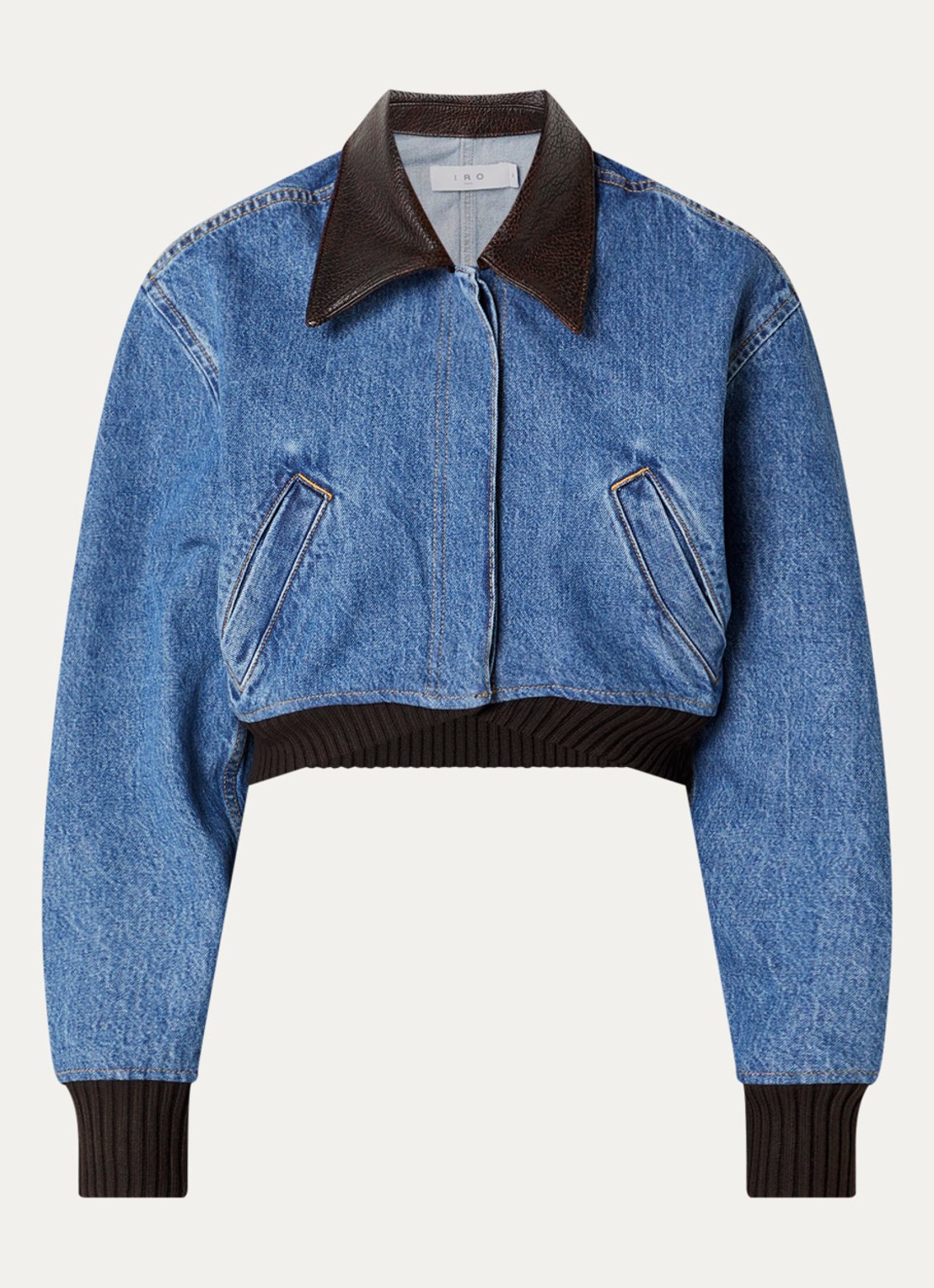 IRO Audace cropped jack van denim met steekzakken - voorkant indigo