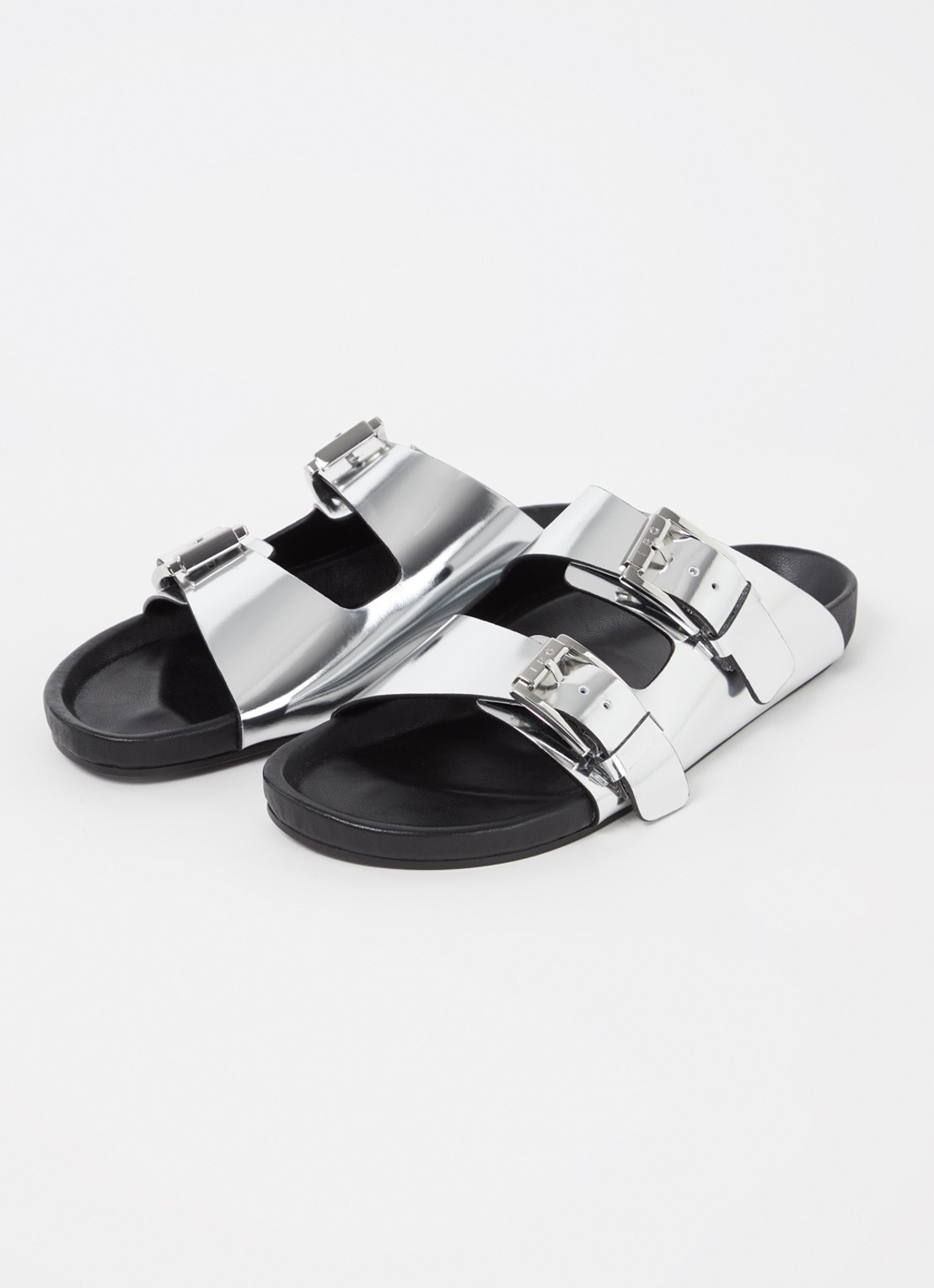 IRO Billie slipper van leer met metallic finish - detail zilver