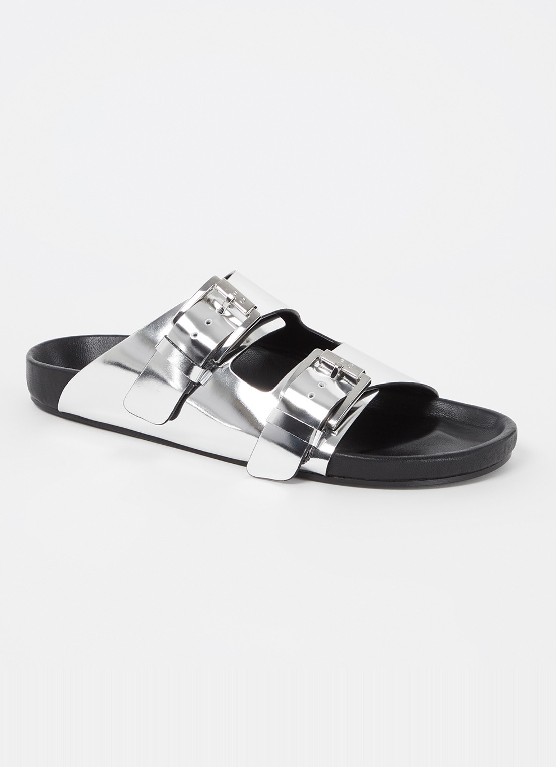 IRO Billie slipper van leer met metallic finish - voorkant 5 zilver