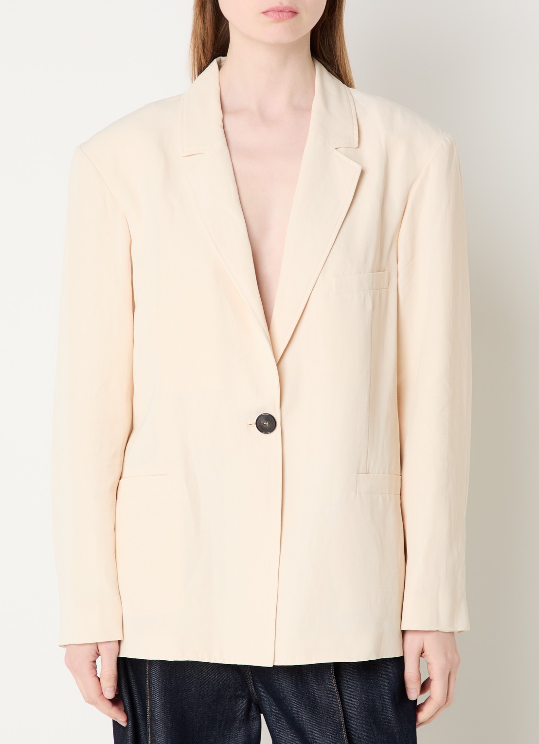 IRO Blazer in linnenblend met schoudervulling - detail 3 creme