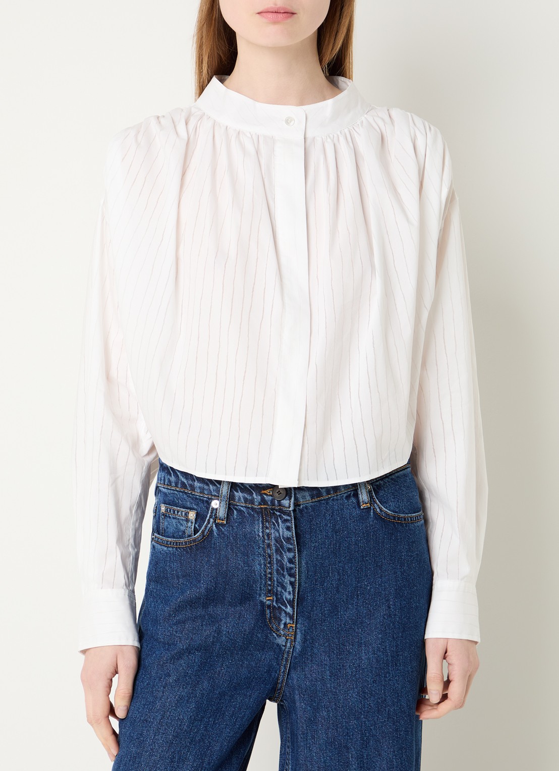 IRO Blissia cropped blouse met streepprint - detail 2 wit