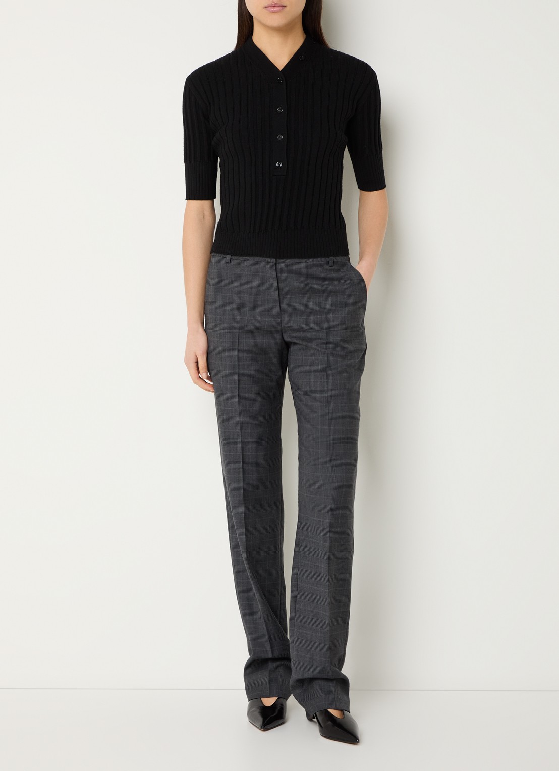 IRO Cayana high waist regular fit pantalon in wolblend - voorkant 4 donkergrijs
