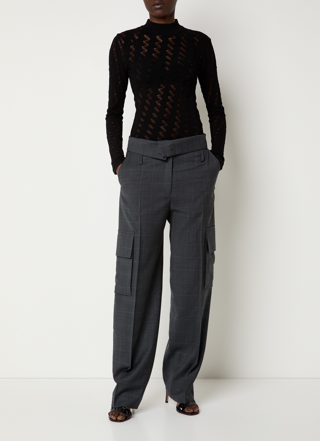 IRO Cruze high waist straight fit pantalon met steekzakken - voorkant 3 donkergrijs