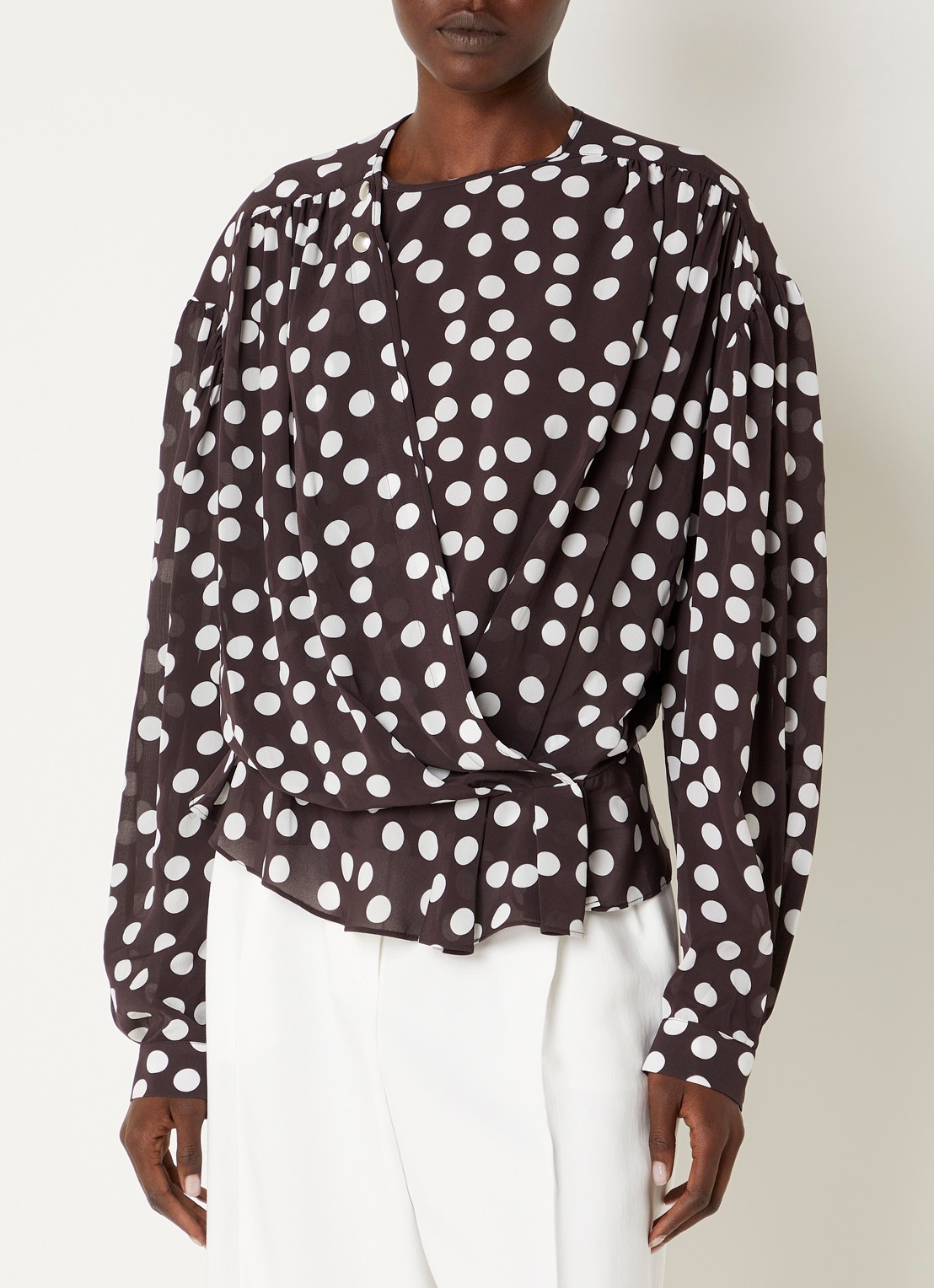 IRO Dotta tuniek met stippenprint - detail 3 donkerbruin