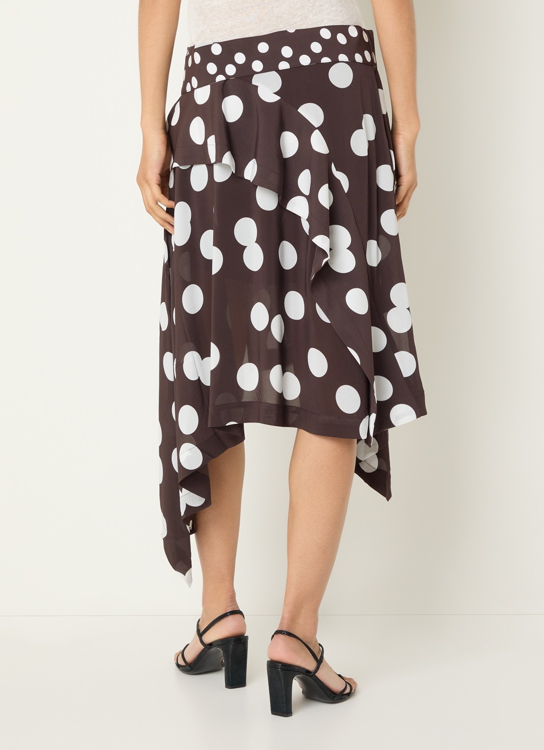 IRO Duline midi rok met stippenprint en asymmetrische zoom - achterkant zwart