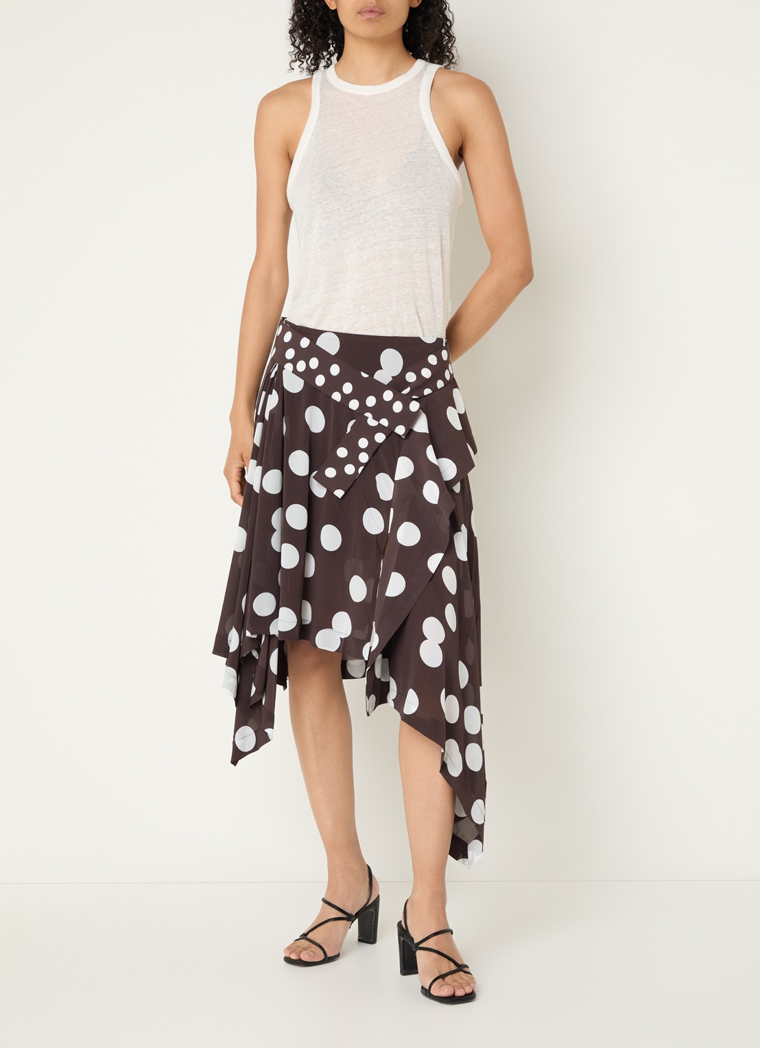 IRO Duline midi rok met stippenprint en asymmetrische zoom - voorkant 4 zwart