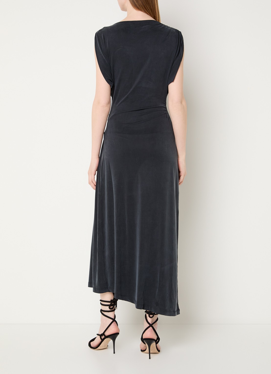 IRO Eoane midi jurk met asymmetrische zoom - achterkant antraciet