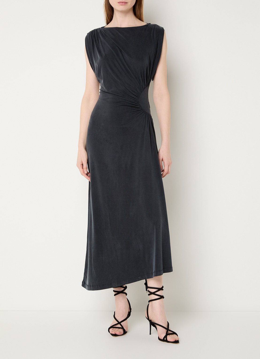 IRO Eoane midi jurk met asymmetrische zoom - detail 4 antraciet