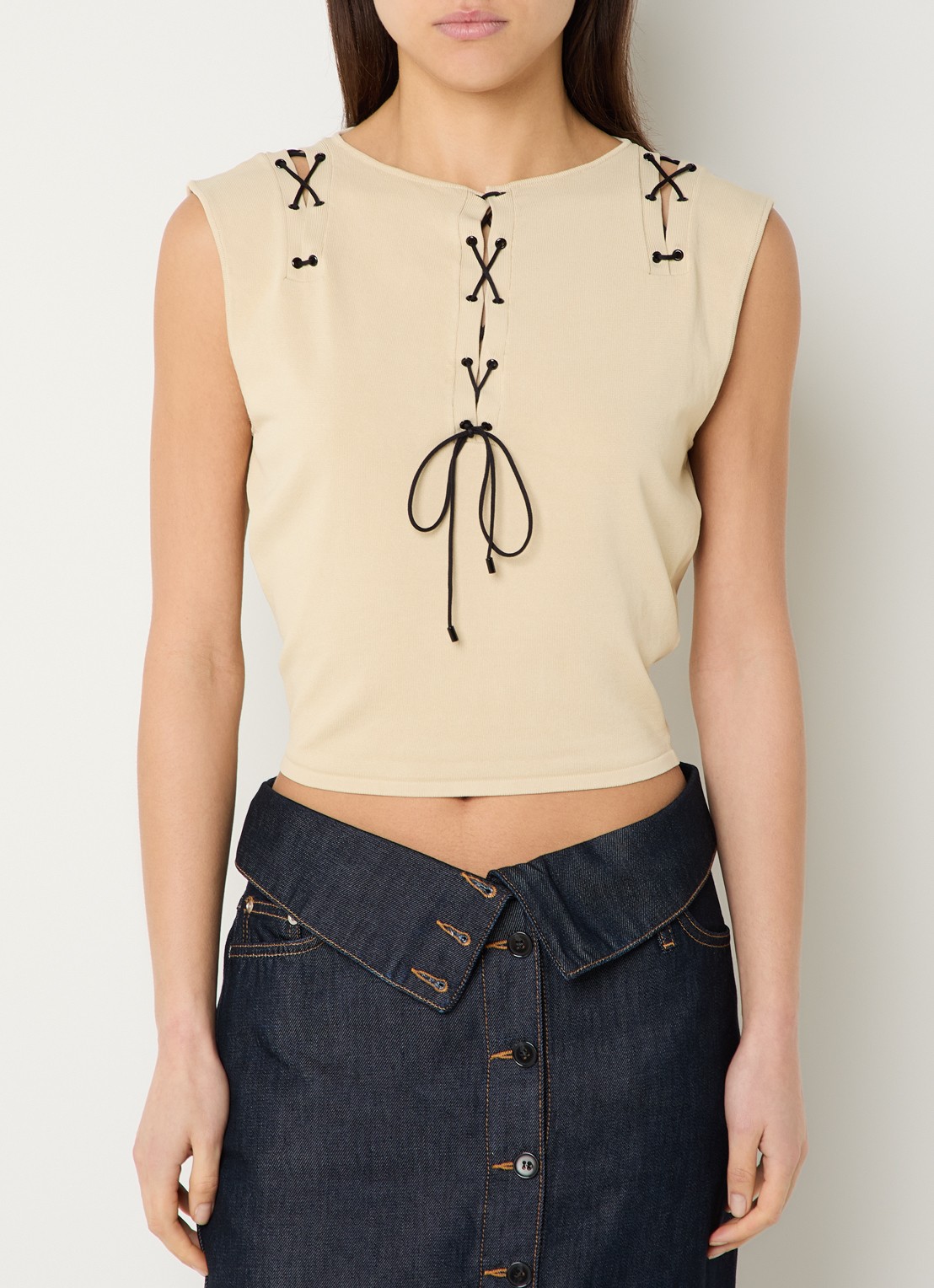 IRO Felicine crop top met rijgdetail - detail 3 beige