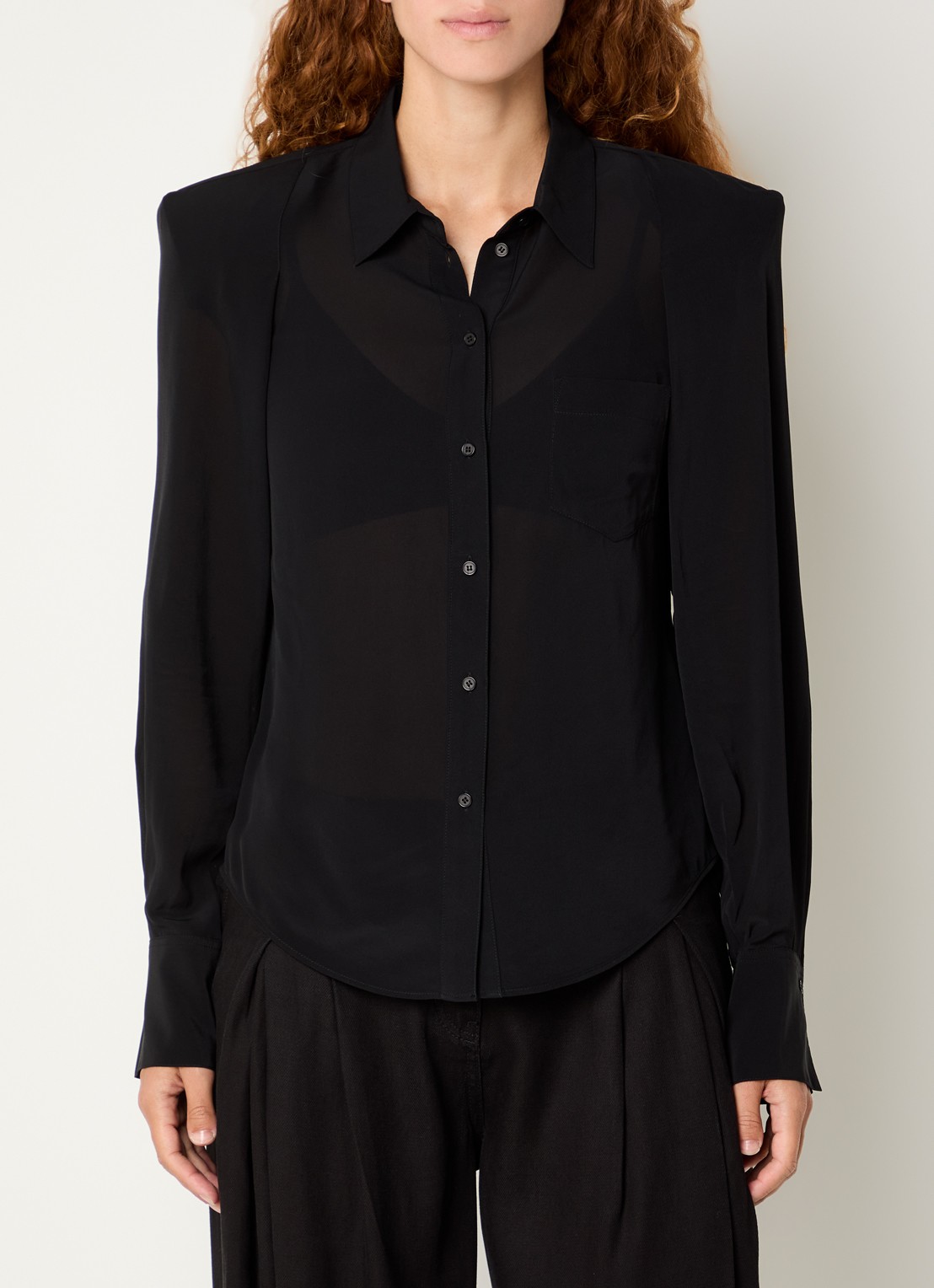 IRO Foxie semi-transparante blouse met borstzak - detail zwart