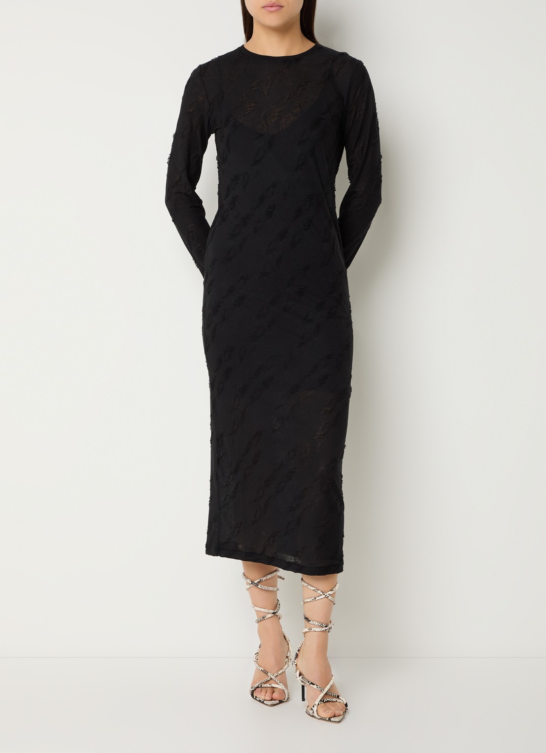 IRO Gaiana midi jurk met structuur - detail 4 zwart