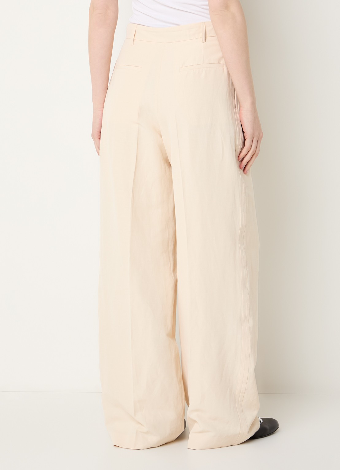 IRO Hayda high waist wide fit pantalon in linnenblend - achterkant vanillegeel