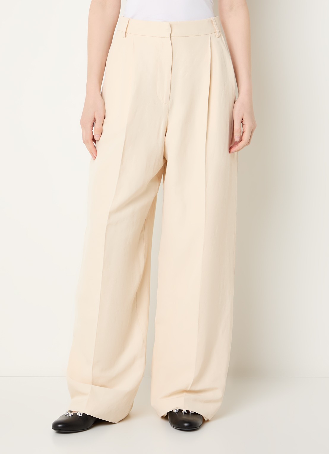 IRO Hayda high waist wide fit pantalon in linnenblend - detail 4 vanillegeel