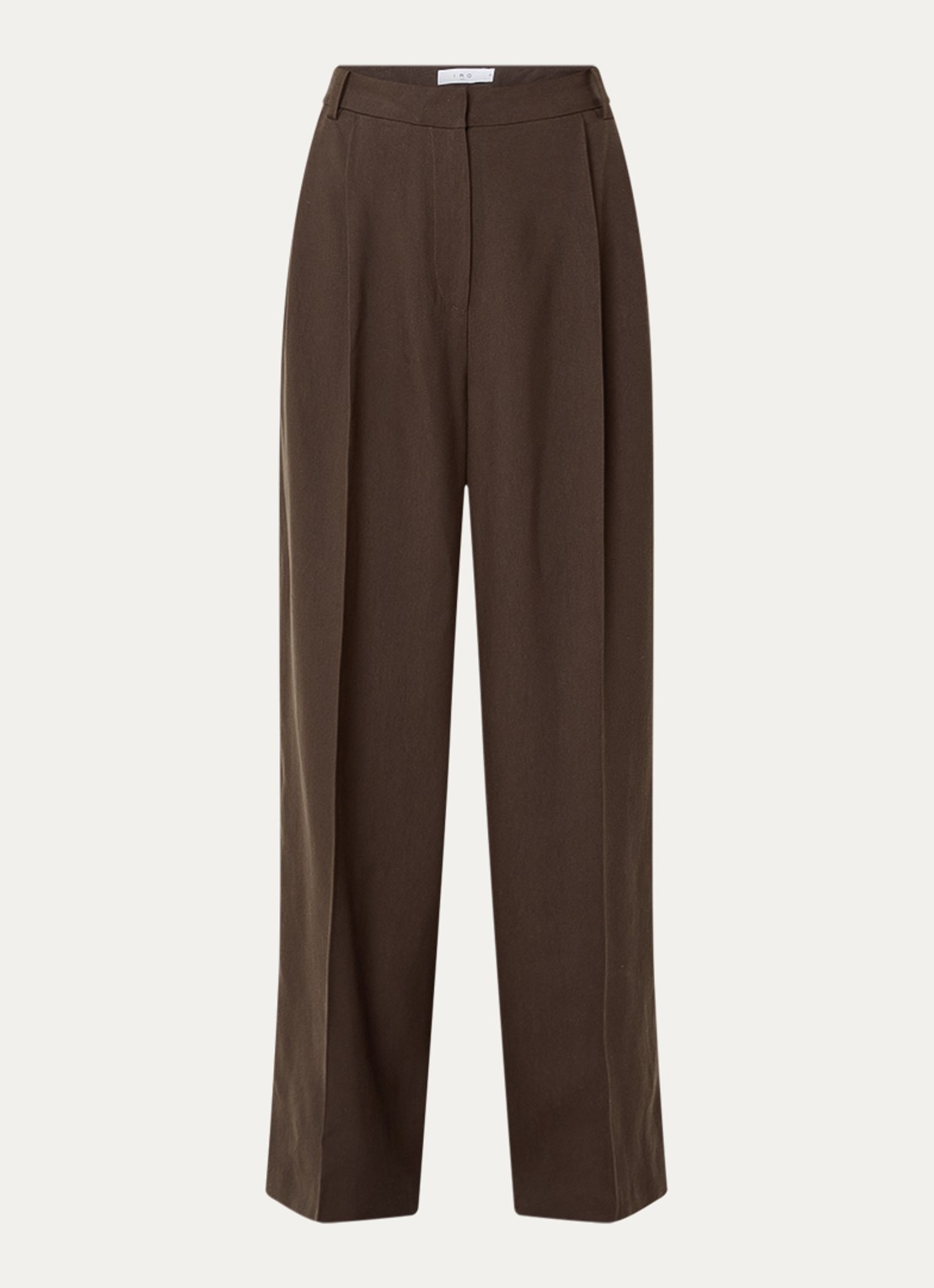 IRO Helis high waist wide leg pantalon met persplooi - voorkant 2 donkerbruin