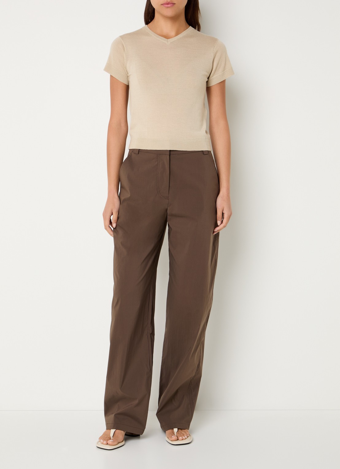 IRO Idille fijngebreide top in zijdeblend - voorkant 2 beige