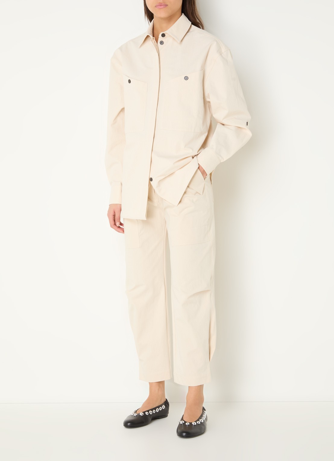 IRO Jadou high waist wide fit pantalon met steekzakken - voorkant 4 creme