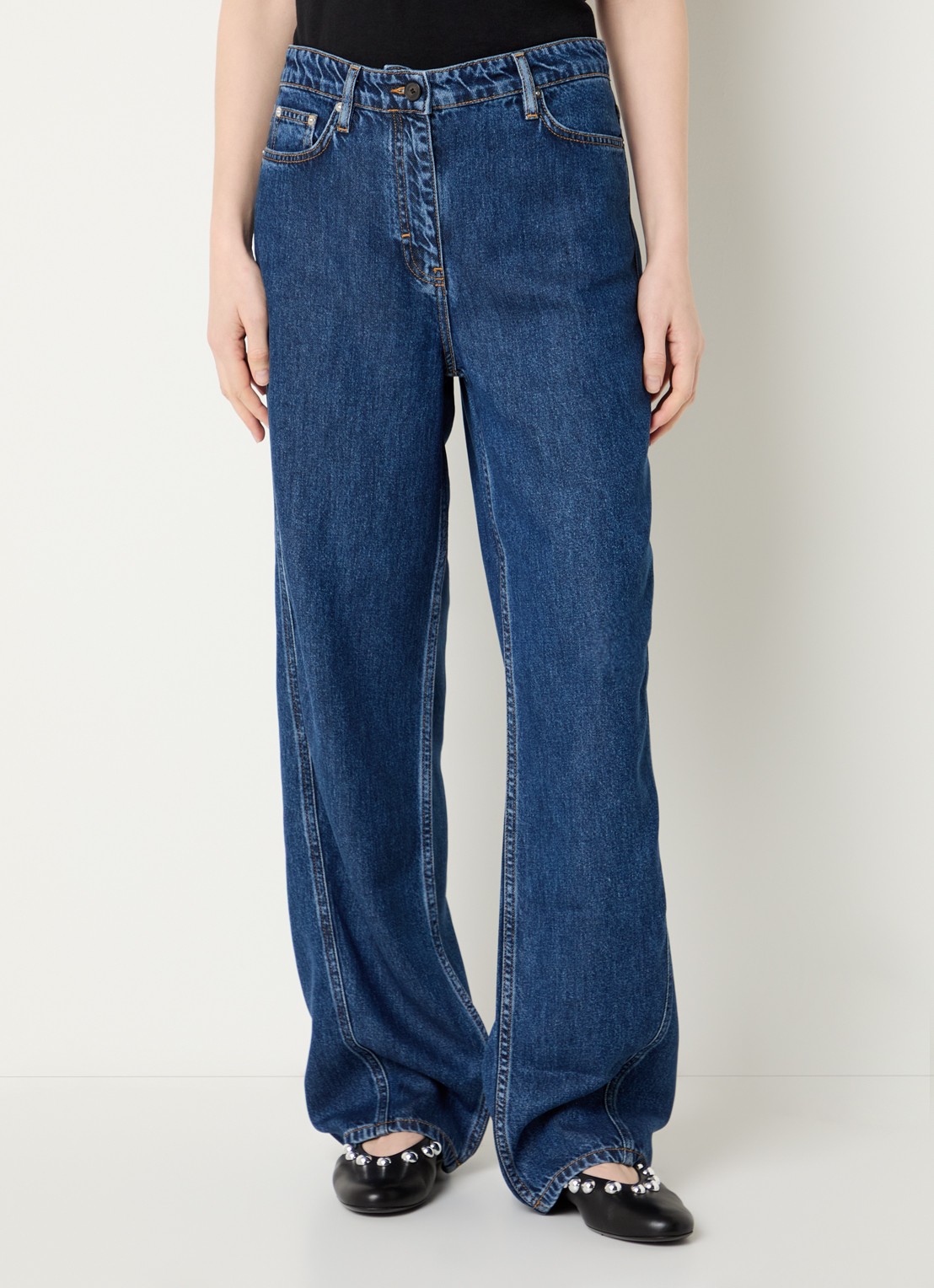IRO Joris high waist straight leg jeans met donkere wassing - detail 3 indigo
