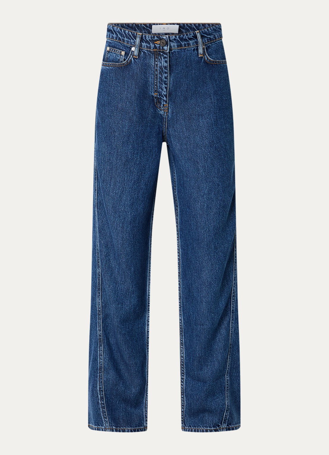 IRO Joris high waist straight leg jeans met donkere wassing - voorkant indigo