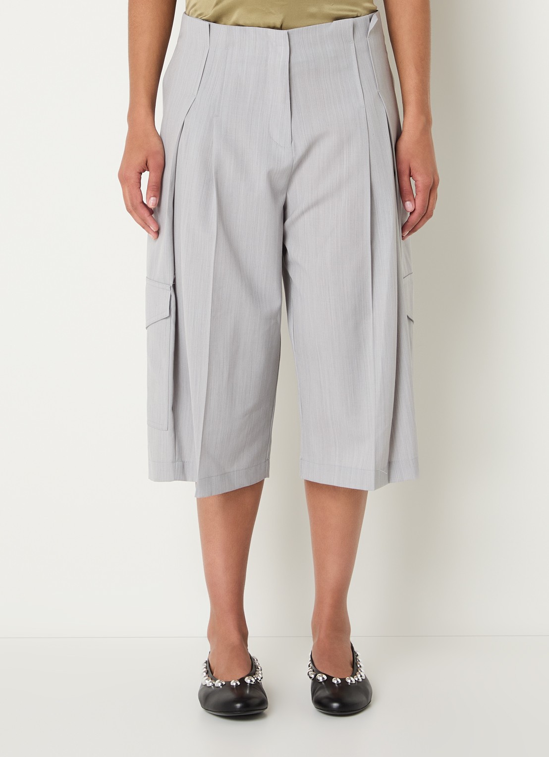 IRO Junny high waist korte broek in wolblend met opgestikte zakken - detail 3 lichtgrijs