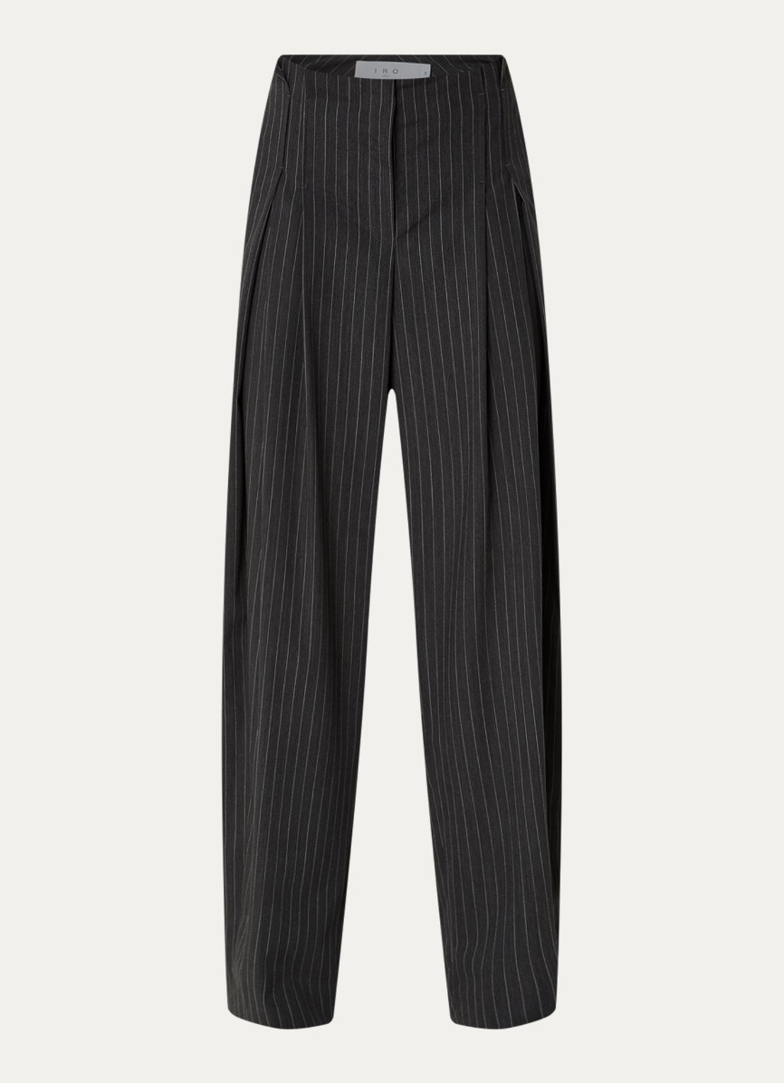IRO Kalie high waist tapered fit pantalon in wolblend met krijtstreep - voorkant 3 antraciet