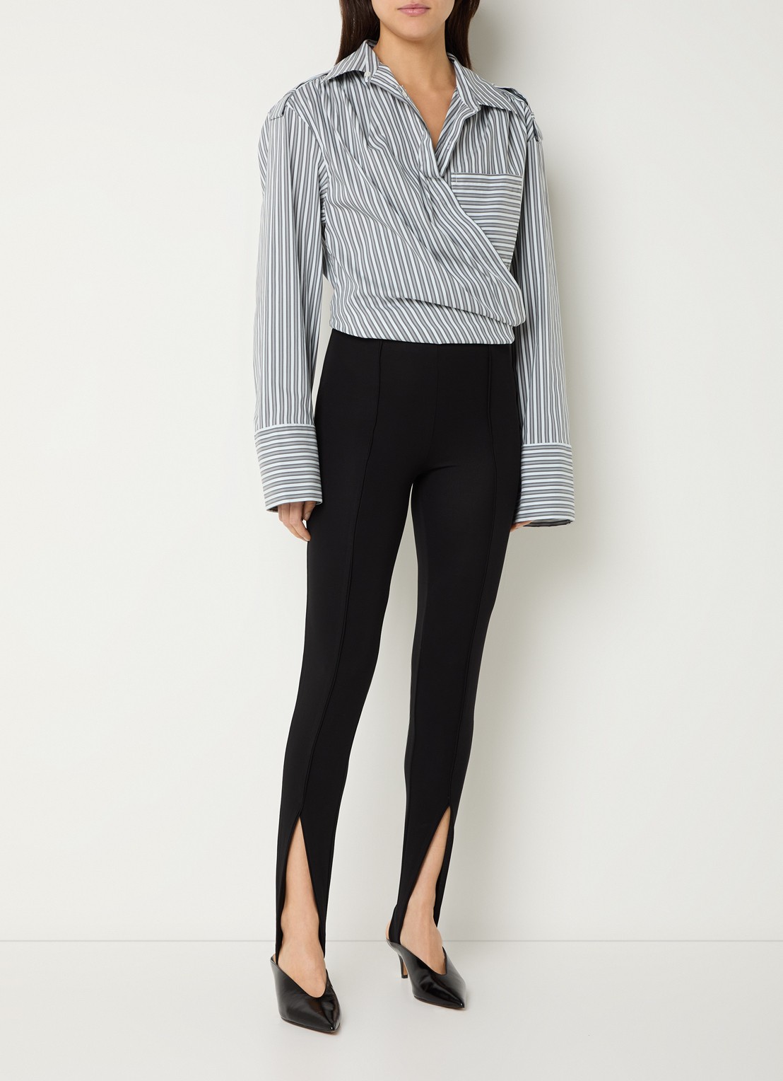 IRO Lace asymmetrische blouse met streepprint - voorkant 2 grijs