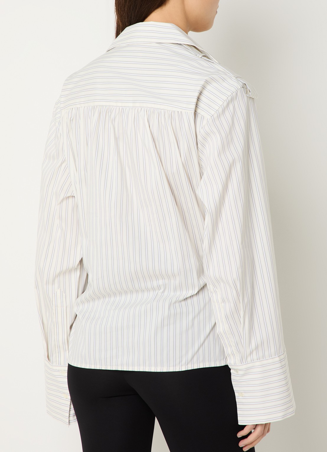 IRO Lace asymmetrische blouse met streepprint - achterkant 3 vanillegeel
