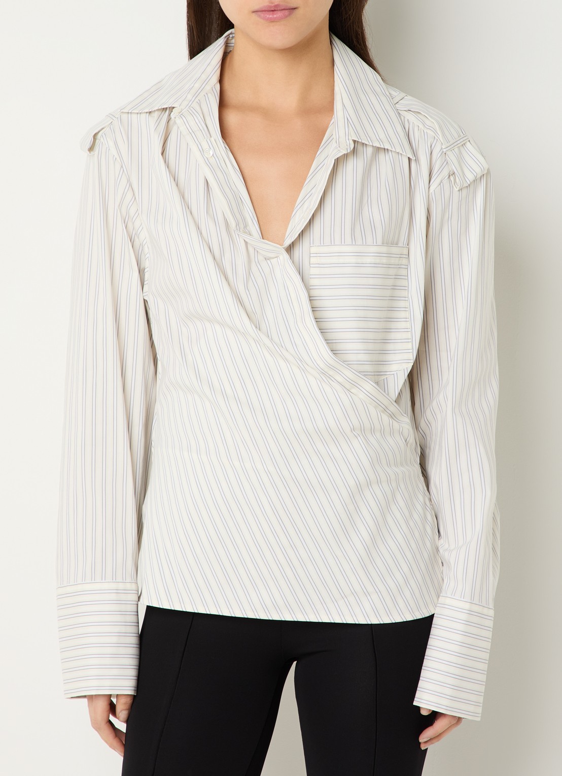 IRO Lace asymmetrische blouse met streepprint - detail 4 vanillegeel