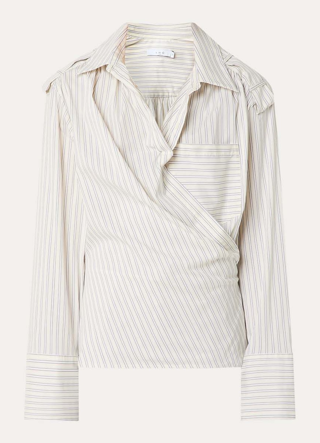 IRO Lace asymmetrische blouse met streepprint - voorkant vanillegeel