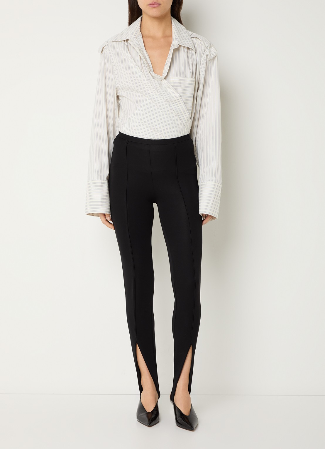 IRO Lace asymmetrische blouse met streepprint - voorkant 2 vanillegeel