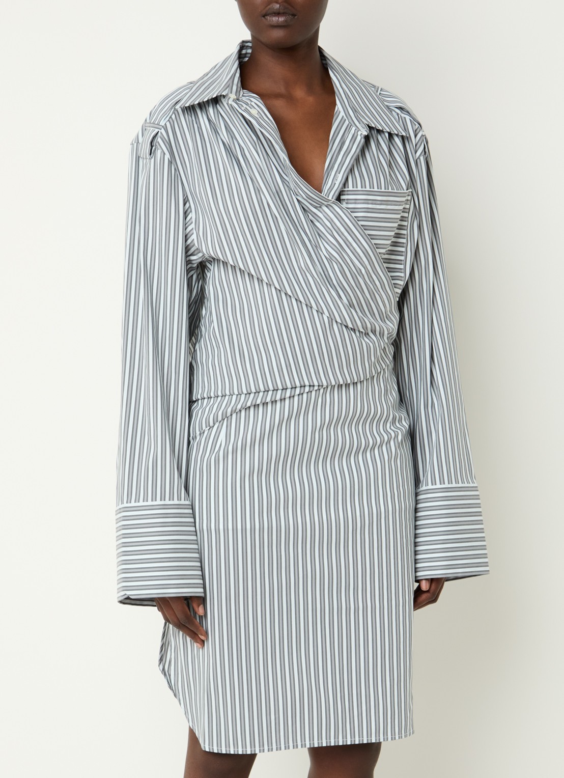 IRO Lazul midi blousejurk met streepprint - detail 4 grijs