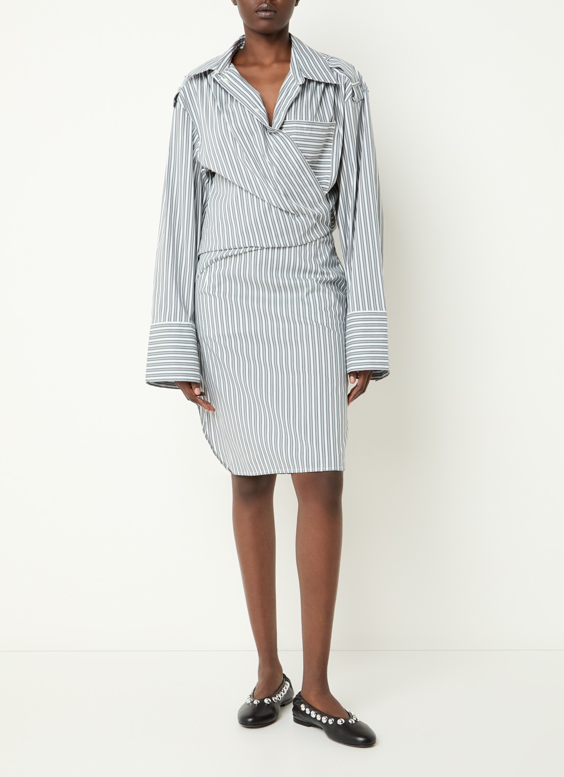 IRO Lazul midi blousejurk met streepprint - voorkant 3 grijs