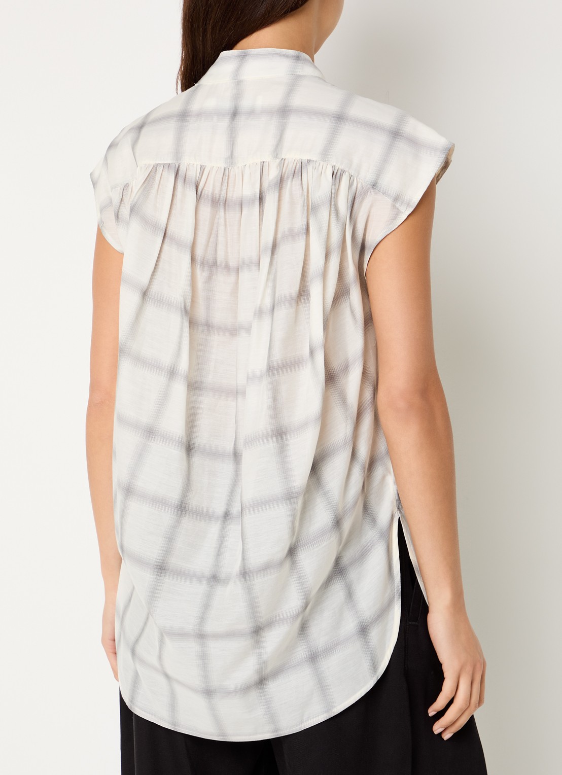IRO Louka blouse in zijdeblend met ruitdessin - achterkant creme