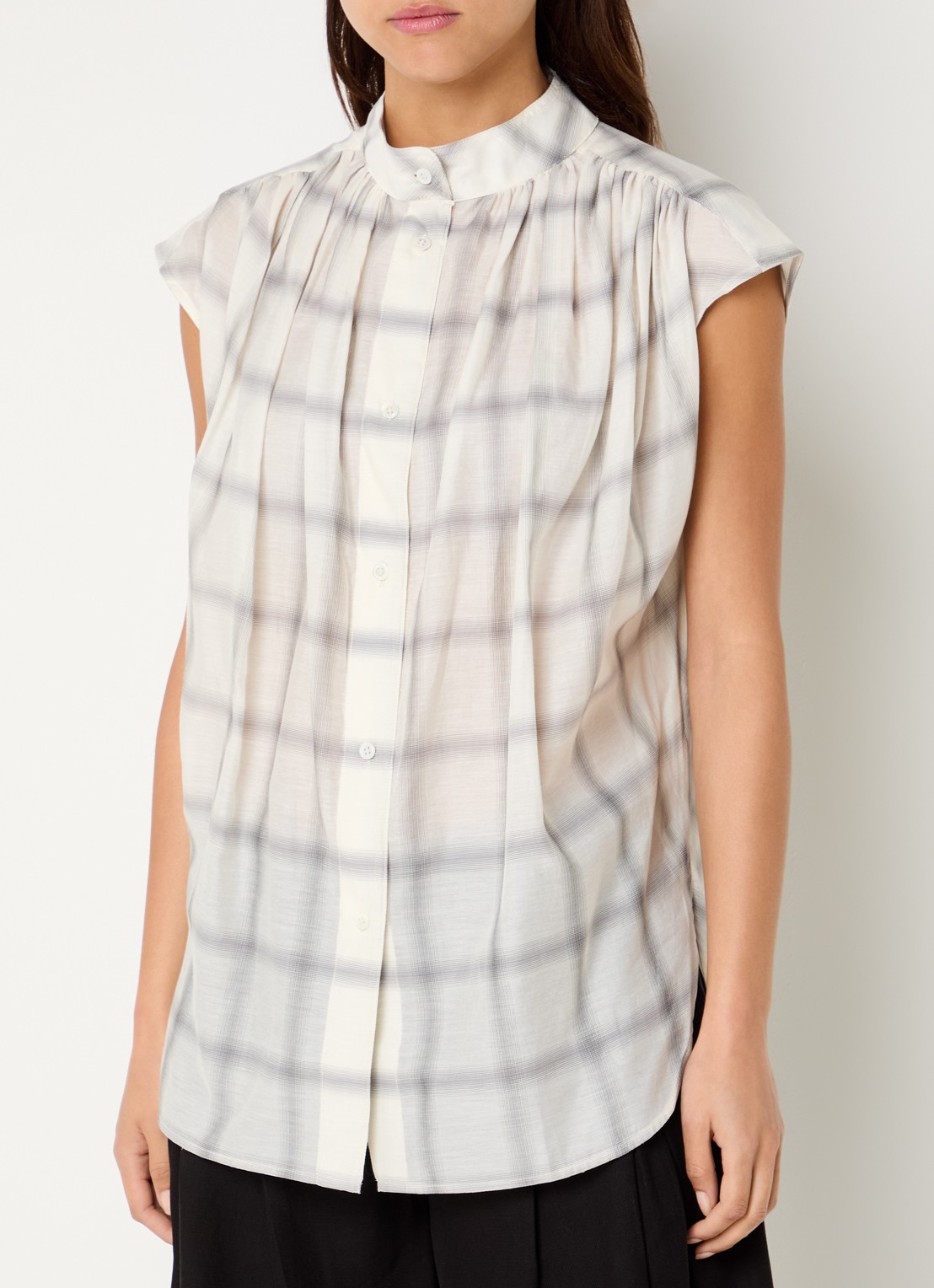 IRO Louka blouse in zijdeblend met ruitdessin - detail 4 creme