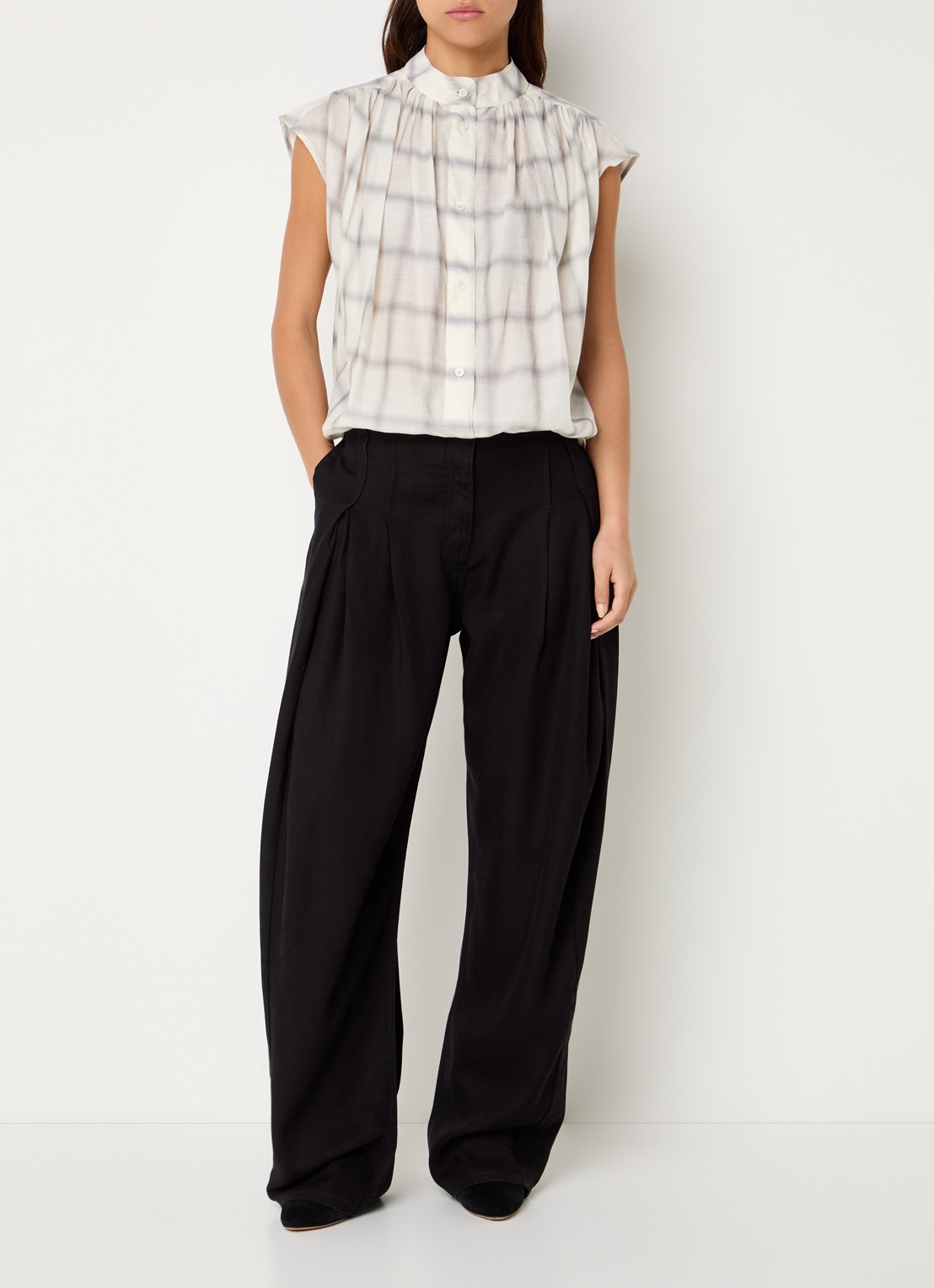 IRO Louka blouse in zijdeblend met ruitdessin - voorkant 3 creme