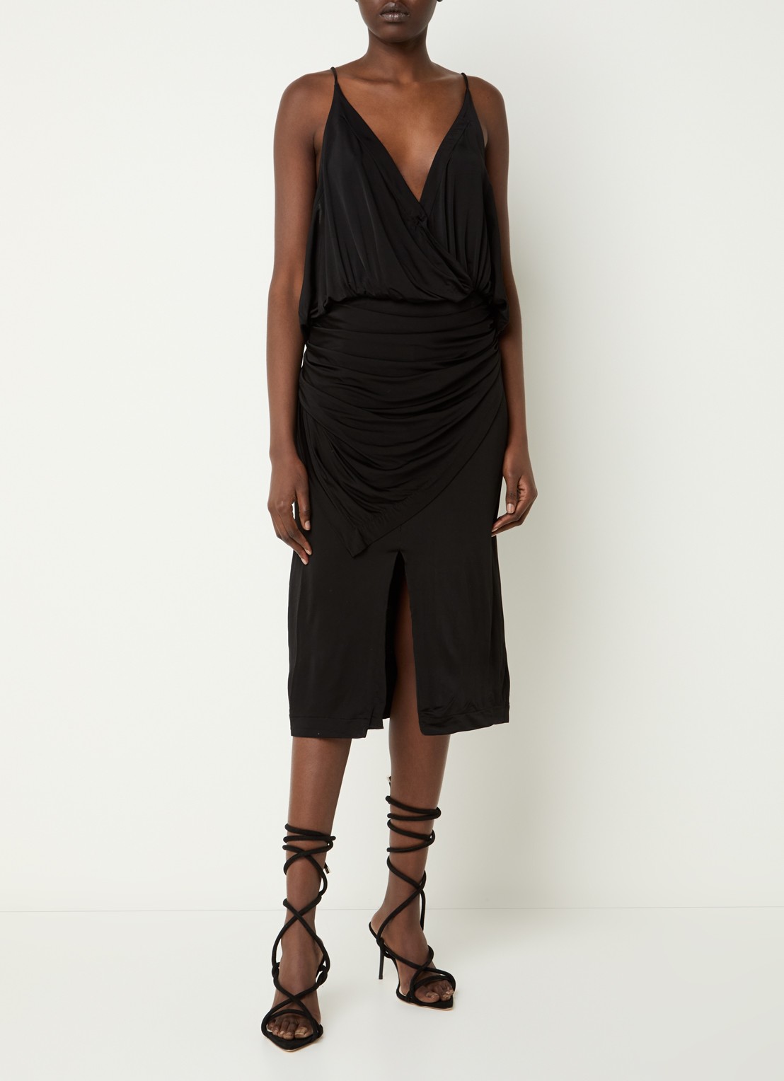 IRO Midi jurk met rugdecolleté en plooien - detail zwart