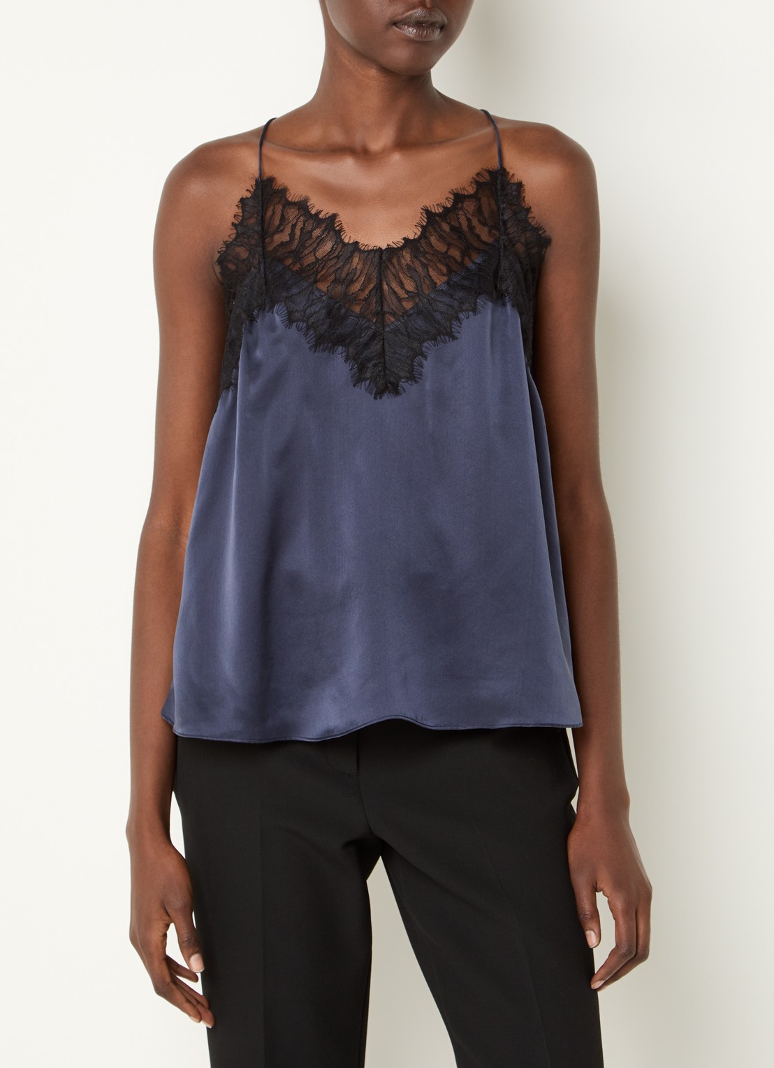 IRO Newin spaghettitop van zijde met details van kant - detail 4 donkerblauw