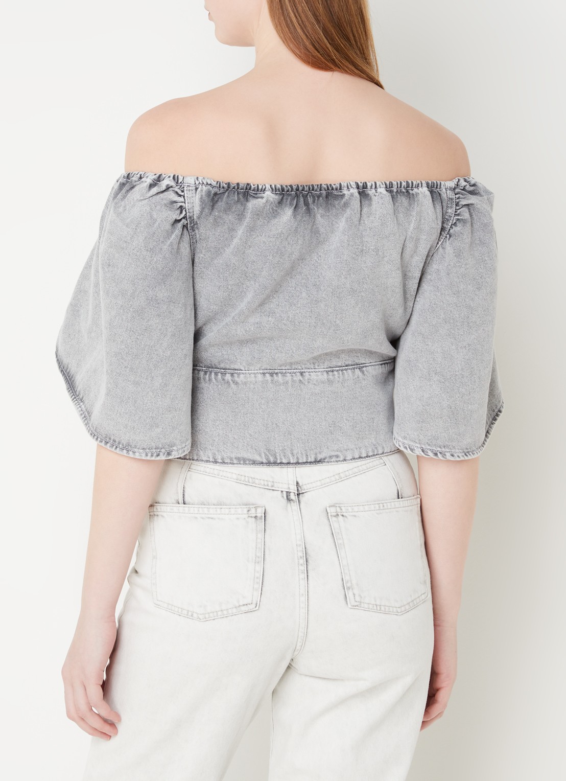 IRO Off shoulder top van denim met knoopdetail - achterkant 4 grijsmele
