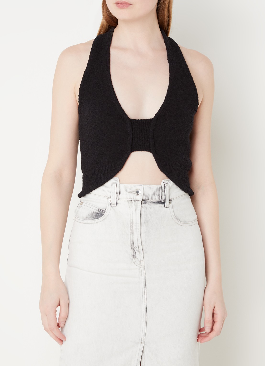 IRO Quawo fijngebreide crop top met structuur - detail 4 zwart