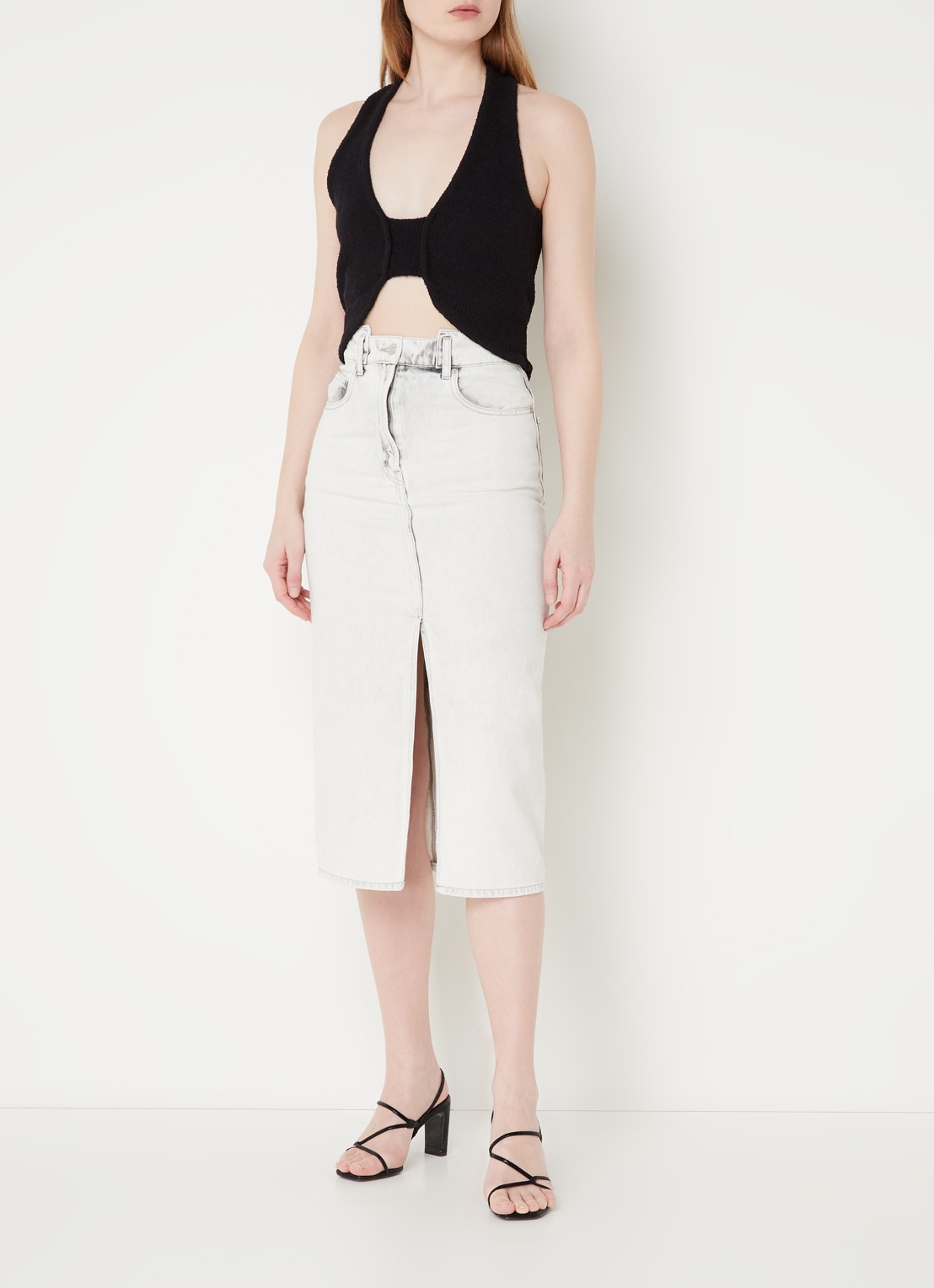IRO Quawo fijngebreide crop top met structuur - voorkant 3 zwart