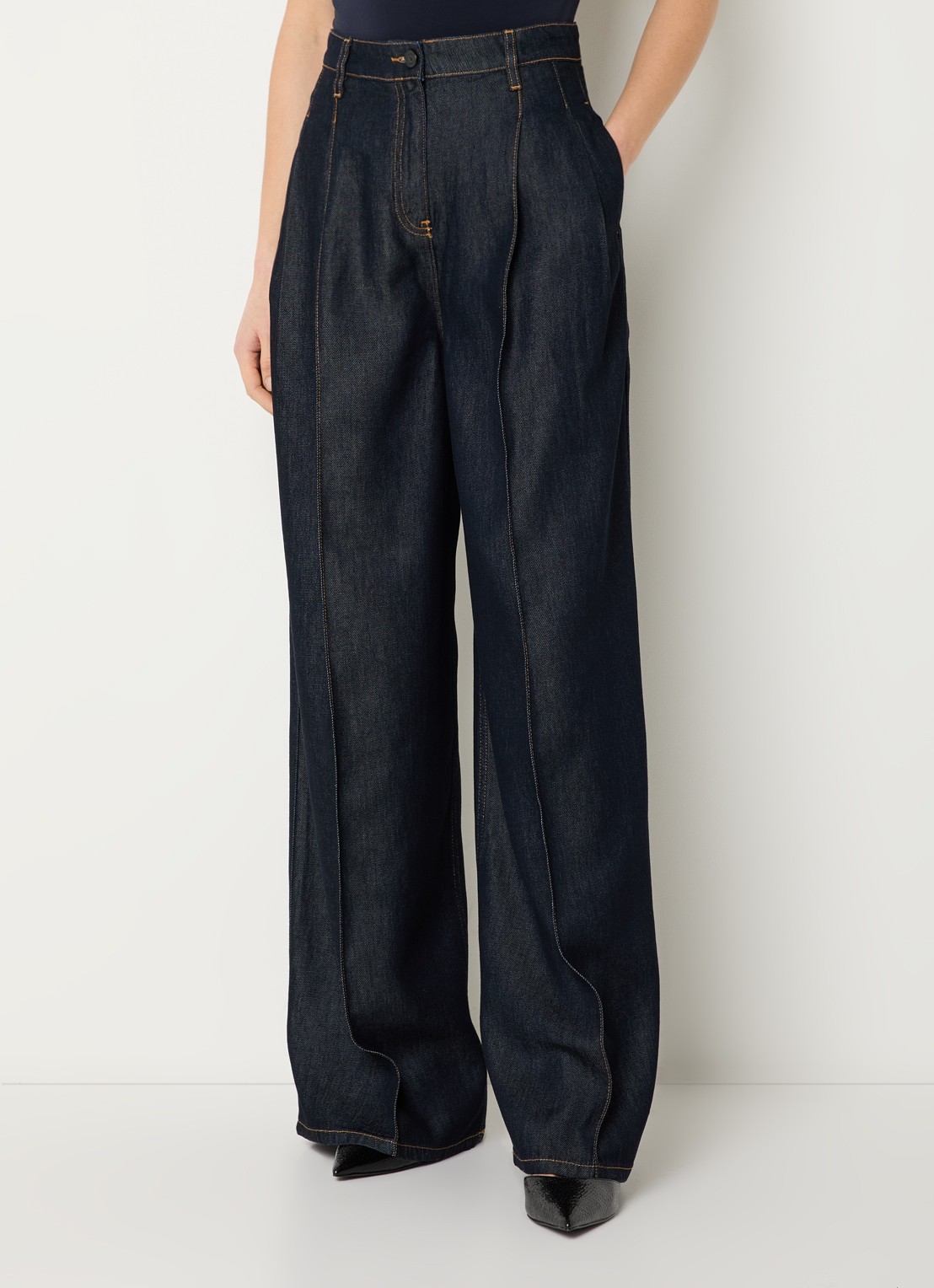IRO Remy high waist wide leg jeans met donkere wassing - detail 4 indigo