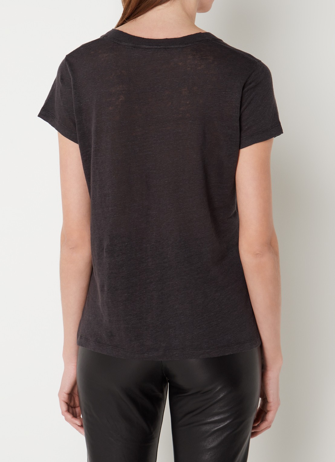 IRO Rodeo T-shirt van linnen met V-hals - achterkant 3 antraciet