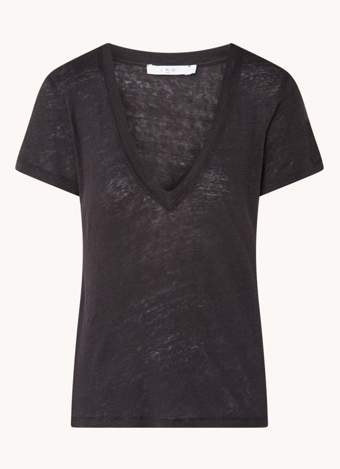 IRO Rodeo T-shirt van linnen met V-hals - voorkant antraciet