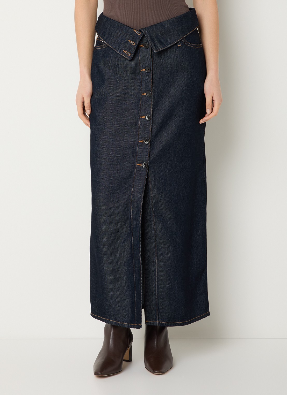 IRO Rosiane maxi rok van denim - detail 3 donkerblauw