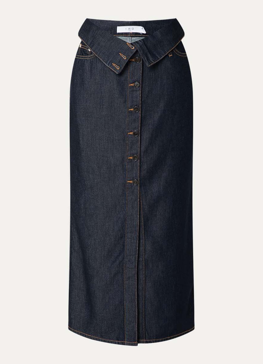 IRO Rosiane maxi rok van denim - voorkant donkerblauw