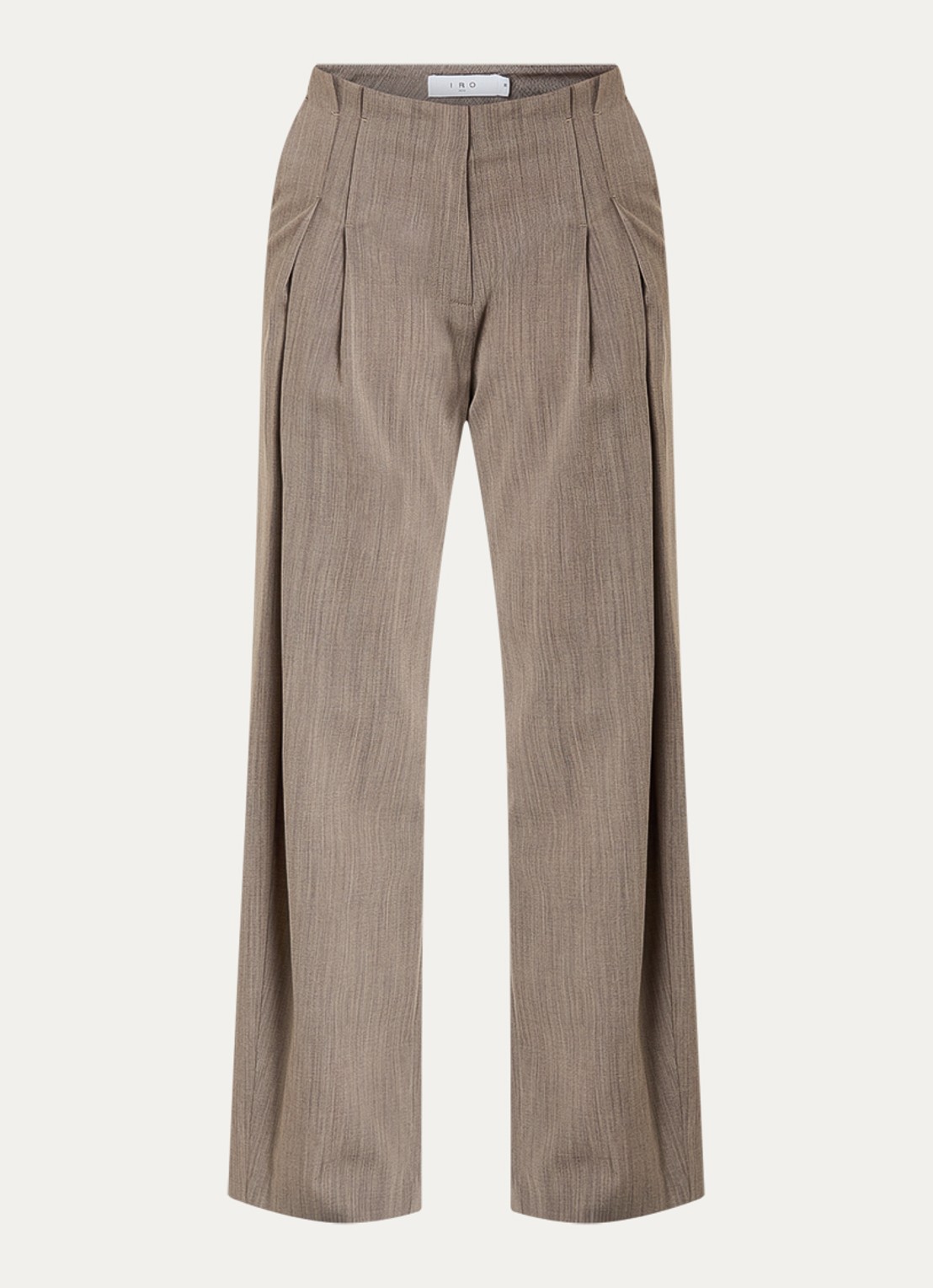 IRO Sauge high waist wide fit pantalon in wolblend met steekzakken - voorkant donkerbeige