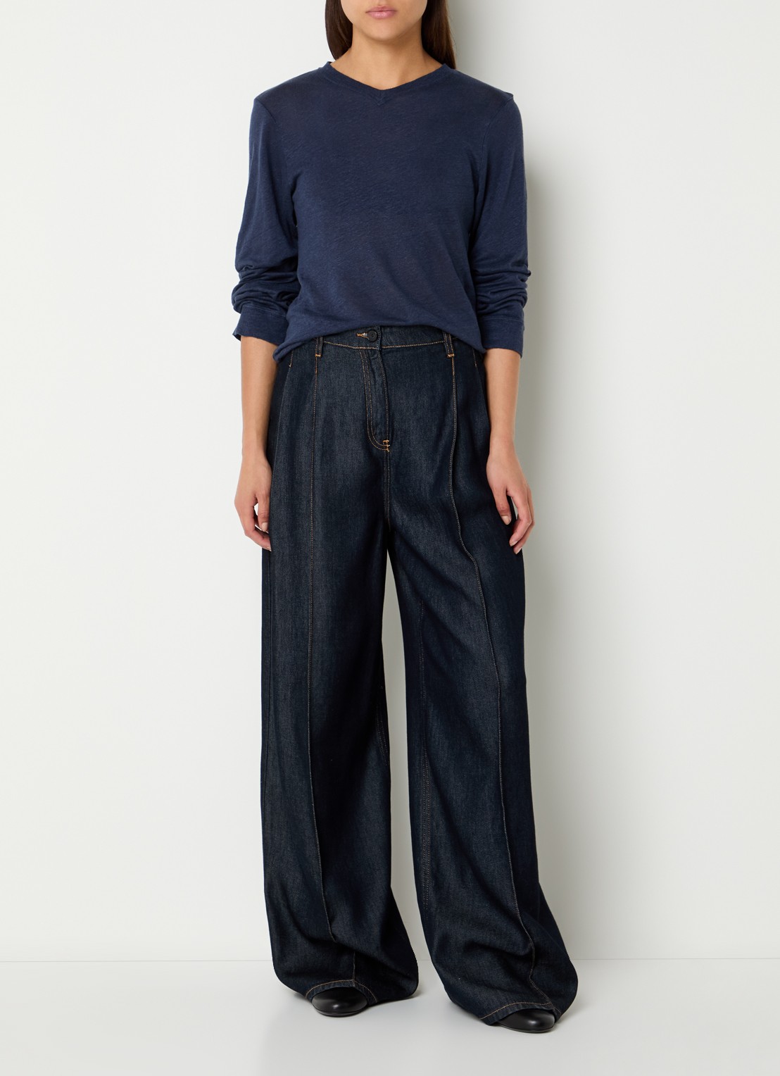 IRO Selhy fijngebreide pullover van linnen - voorkant 4 donkerblauw