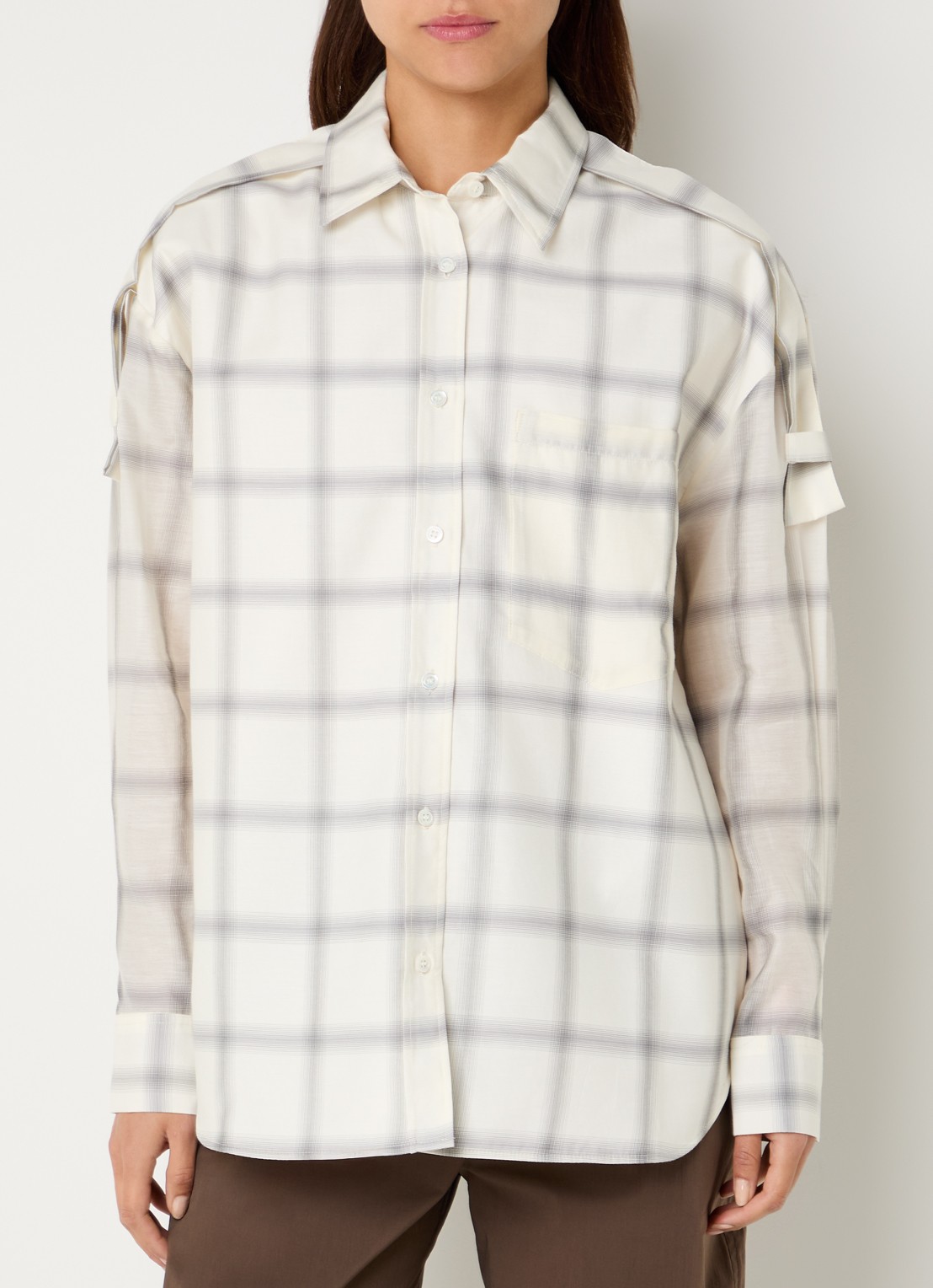 IRO Softy oversized blouse in zijdeblend met ruitdessin - detail 2 gebroken wit